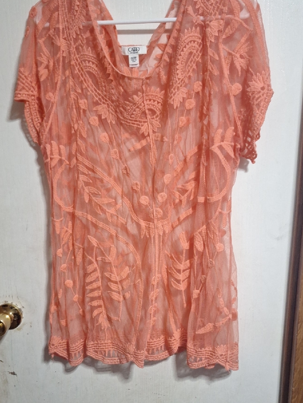 Cato Peach Crochet Lace Tunic Top